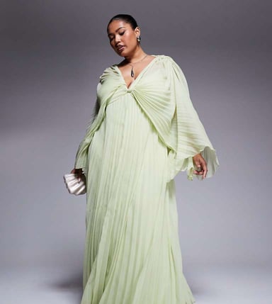 ASOS DESIGN Curve pleated chiffon twist front maxi dress in apple green