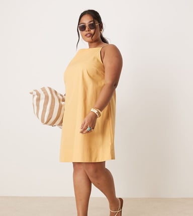 ASOS DESIGN Curve slash neck shapeless mini in golden sand