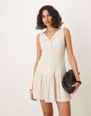 ASOS DESIGN drop waist flare mini dress in oat