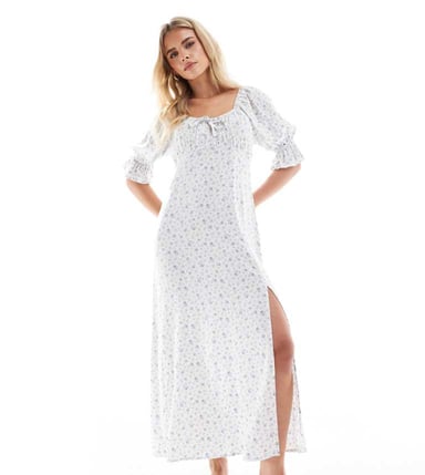 Miss Selfridge Petite maxi tea dress in blue floral print