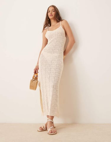 ASOS DESIGN crochet knit maxi dress in ecru