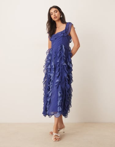Sister Jane Aster flounce maxi dress in blue polkadot