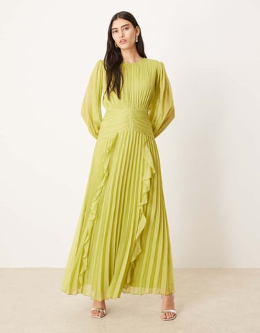 ASOS DESIGN high neck ruched belt detail maxi dress in lime green