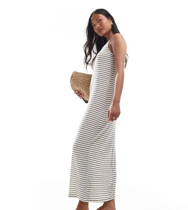 Vero Moda Petite slubby maxi tank dress in mono stripe