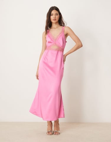 Never Fully Dressed Mimi lace cut-out slip midaxi dress in pink