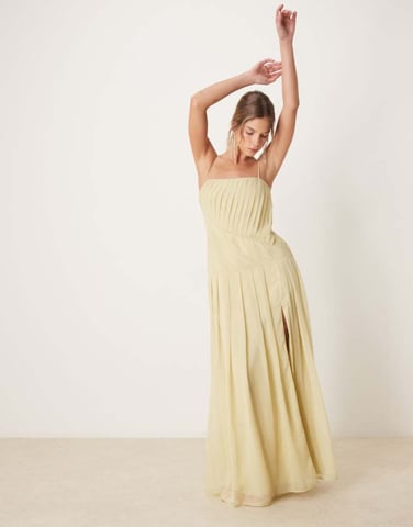 ASOS DESIGN pleated midi cami dress in pale yellow