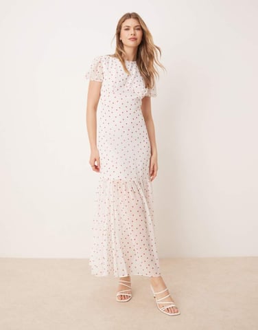 ASOS DESIGN puff sleeve midi dress in polkadot print