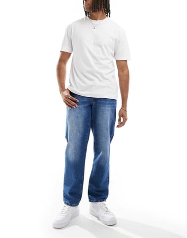 ASOS DESIGN straight leg jeans in mid wash blue