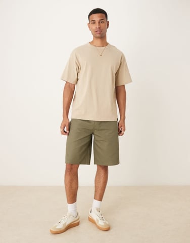 ASOS DESIGN long length canvas short in khaki