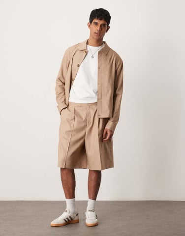 ASOS DESIGN smart co-ord bermuda shorts in camel texture with elasticated waist