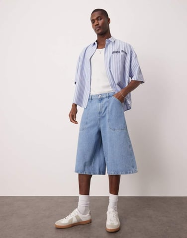 ASOS DESIGN denim jort in mid wash