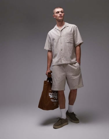 Topman checked shorts in stone