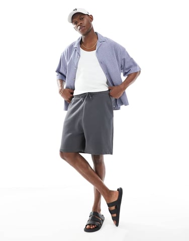 ASOS DESIGN essentials mid length oversized shorts in charcoal