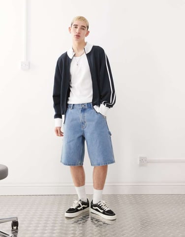 Vans drill chore loose fit denim shorts in washed blue