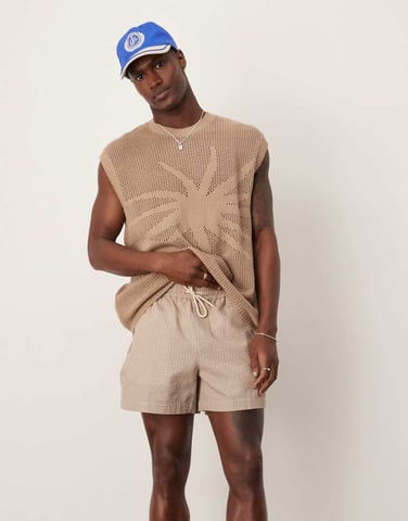 ASOS DESIGN short in beige and white stripe
