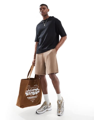 ASOS DESIGN essentials mid length oversized shorts in light brown