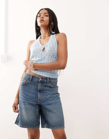 COLLUSION denim loose jort in midwash