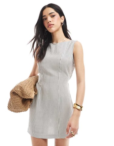 ASOS DESIGN linen blend seam detail mini dress