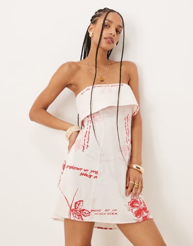 ASOS DESIGN fold over bandeau mini sundress in red floral
