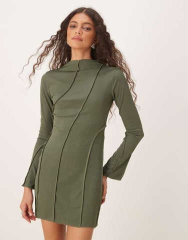 ASOS DESIGN asymmetrisk ribbad miniklänning i grön