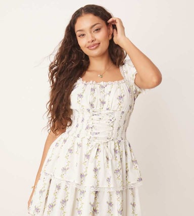 Miss Selfridge Petite korsett mini klänning i blå tapetblommönster