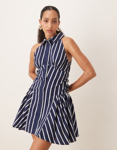 ASOS DESIGN sleeveless shirt mini dress in blue and white stripe