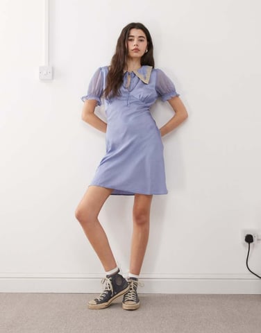 Reclaimed Vintage mini tea dress with collar in powder blue