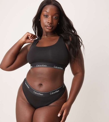 Calvin Klein Plus modern cotton unlined racerback logo tape bralette in black