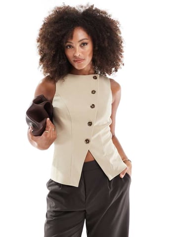 ASOS DESIGN skräddarsydd asymmetrisk väst i beige