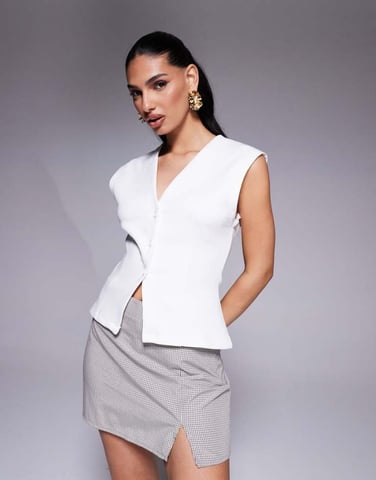 ASOS DESIGN premium ponte waistcoat in ivory