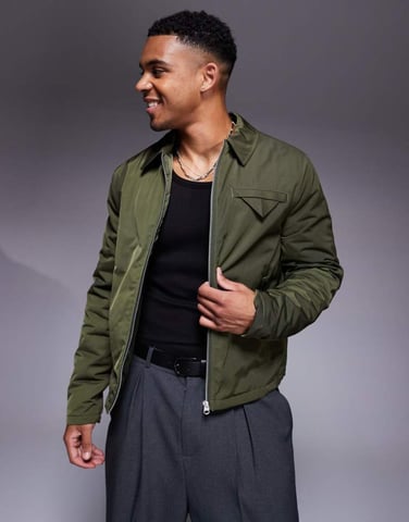 ASOS DESIGN smart harrington jacket in khaki