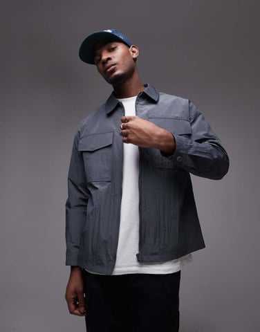Topman lightweight ripstop jacket in grey