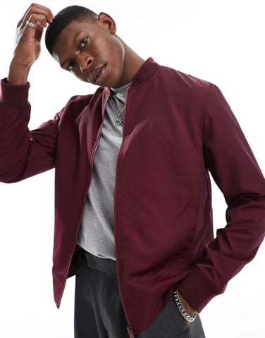 ASOS DESIGN lightweight bomber jacket in burgundy