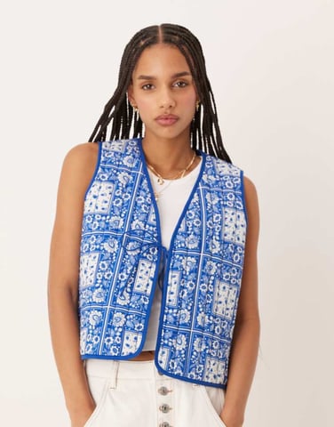 Nobody's Child western quilted gilet in blue bandana print