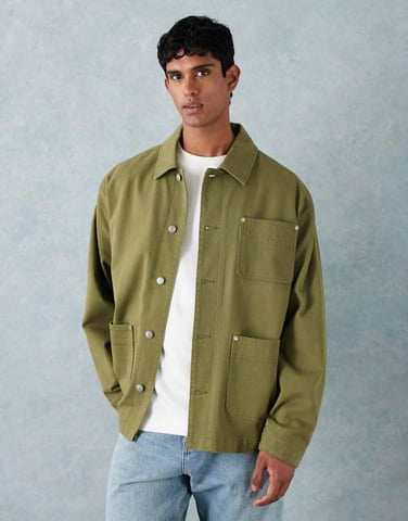ASOS DESIGN washed twill worker jacket in khaki