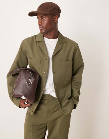 ASOS DESIGN smart co-ord revere harrington in dark green