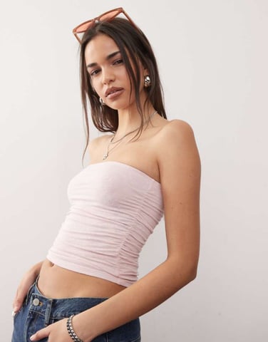 Reclaimed Vintage ruched detail bandeau top in baby pink