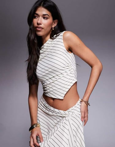 ASOS DESIGN co-ord slinky tank top in cream stripe