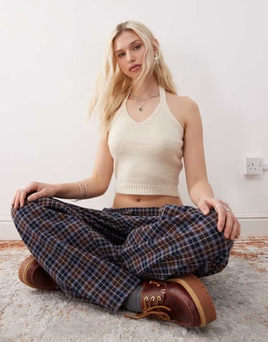 COLLUSION knitted halter top in ecru