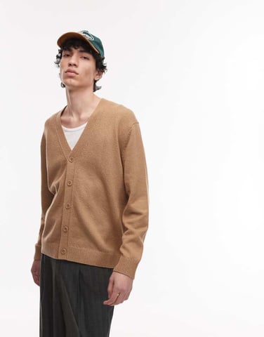 ARKET textured lightweight knitted cardigan in camel beige