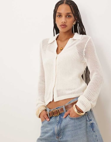 Abercrombie & Fitch crochet button through cardigan in white