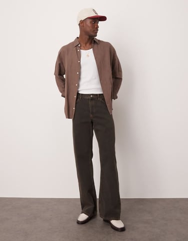 ASOS DESIGN wide flare jeans in brown wash