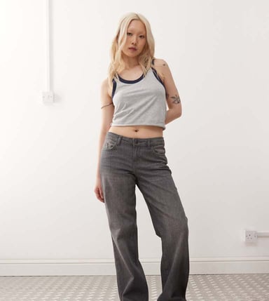 Noisy May Petite low waist wide leg jeans in dark grey
