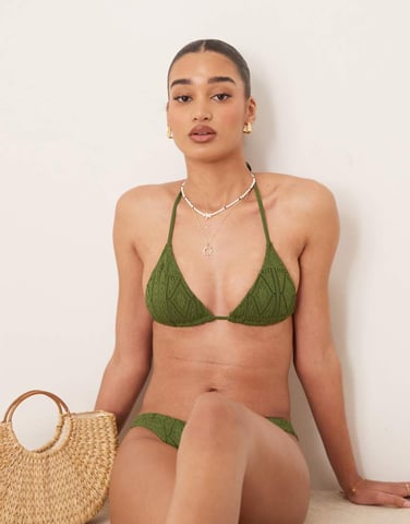 ASOS DESIGN Bertie broderie trekantstopp i olivgrön