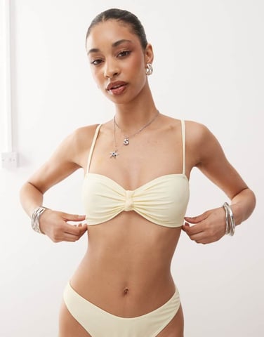 Reclaimed Vintage bralette bikini top with knot in cream