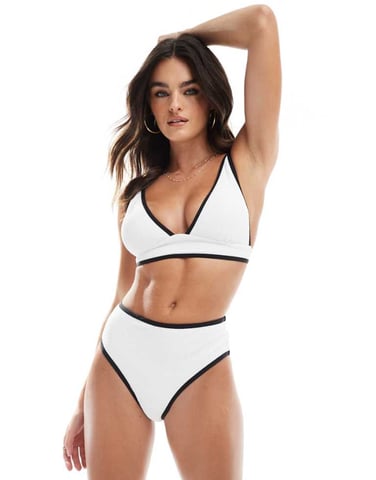 Vero Moda textured bikini top with tipping in white