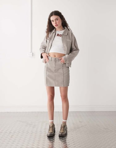 Obey Serene denim midi skirt in faded beige wash