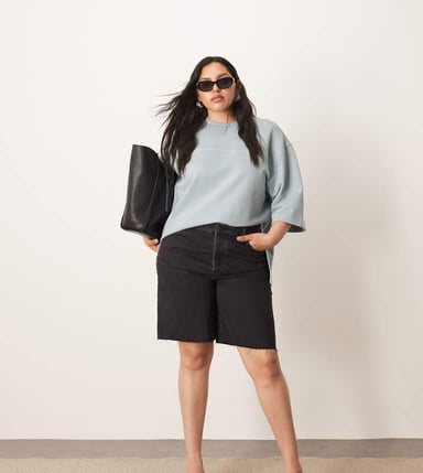 ARRANGE Curve Wilson denim slouchy short in washed black
