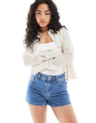 ASOS DESIGN denim micro a line short in mid blue