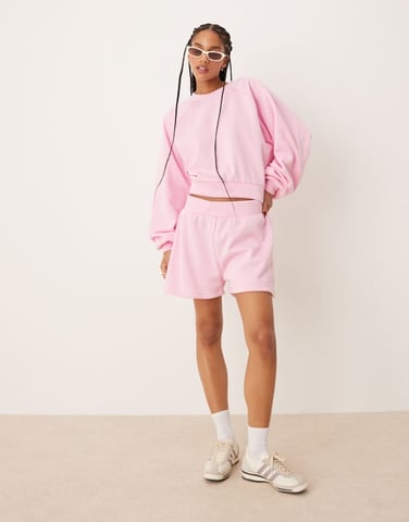 ASOS DESIGN sweat short co-ord in pink